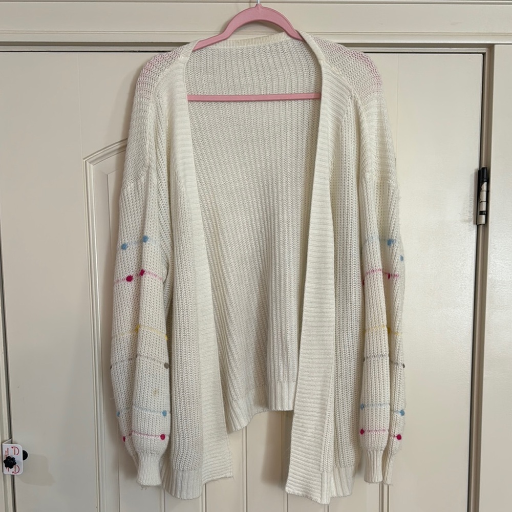 SHEIN White and Pink Cardigan Sweater